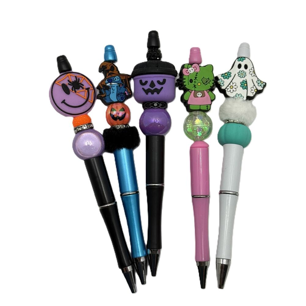 Handmade Halloween Focal Pen Set - Cute Custom Beaded Pens (5pc)